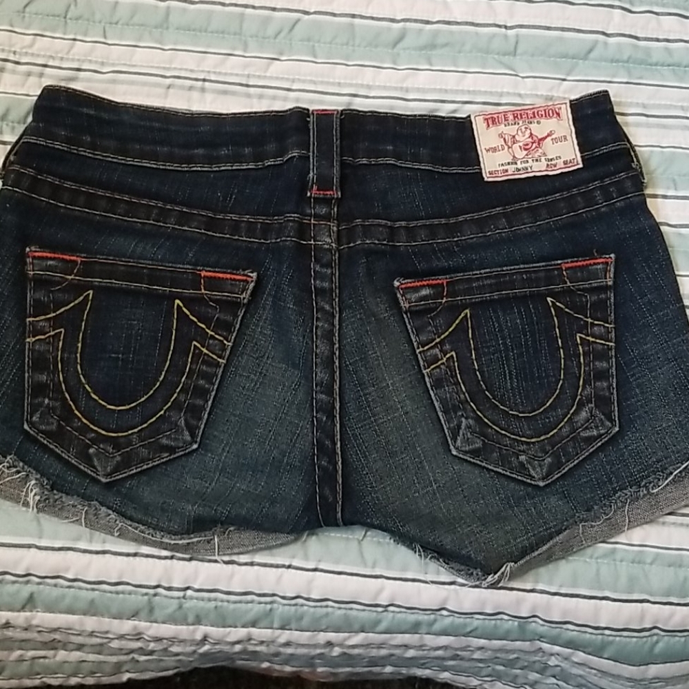 True religion cuffed cut off jean shorts